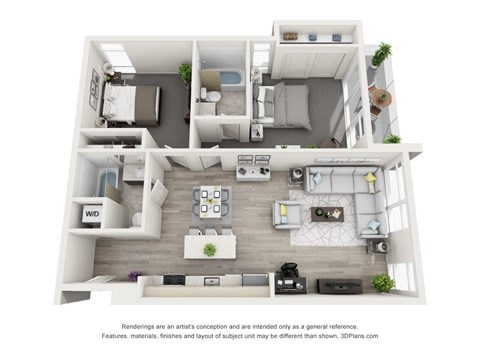 Floor plan for 2 beds, 2 baths, 1078 sqft